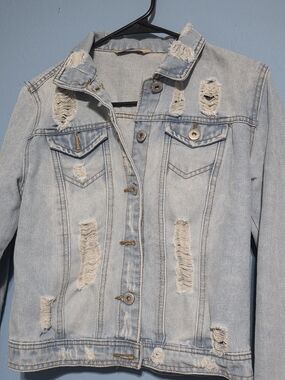 Highway Jeans Light Blue Distressed Denim Jacket Medium Y2k Vintage Retro